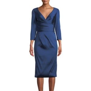 Theia Wrap-Illusion V-Neck Cocktail Dress
